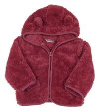 Vínová chlupatá propínací mikina s kapucí Ergee