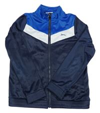 Tmavomodro-modro-bílá sportovní propínací mikina s logem Slazenger