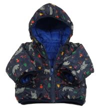 Tmavomodrá šusťáková zateplená bunda s medvědy a kapucí Absorba