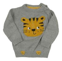 Šedý melírovaný svetr s tygrem C&A