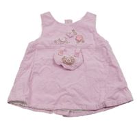 Růžové manšestrové šaty s výšivkami květin a srdcem C&A