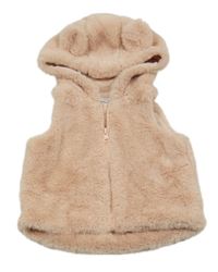 Růžová kožešinová podšitá vesta s kapucí F&F