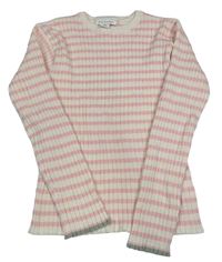 Bílo-růžový pruhovaný žebrovaný svetr Primark