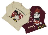 Nové - 2x triko s Minnie - vínové + béžové C&A