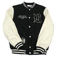 Černo-světlebéžová flaušovo/koženková zateplená baseballová mikina s písmenem H&M