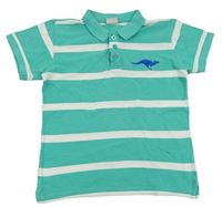 Tyrkysovo-bílé pruhované polo tričko s výšivkou Kangaroos
