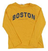 Hořčicové triko s nápisem H&M
