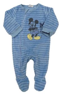 Modrý pruhovaný chlupatý overal s Mickeym Disney