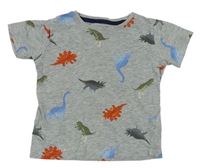Šedé melírované tričko s dinosaury Urban