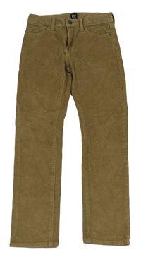Tmavobéžové manšestrové regular standard stretch slim kalhoty GAP