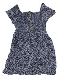 Tmavomodro-bílé květované lehké šaty s knoflíky Primark
