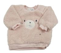 Světlerůžová huňatá mikina s medvědem zn. ergee