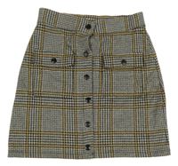 Šedo-černo-okrová vzorovaná sukně s kapsami F&F