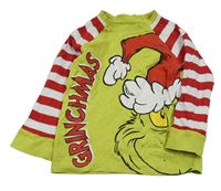 Zeleno-červené pruhované pyžamové triko s Grinchem 