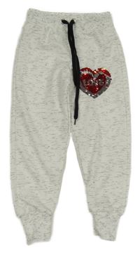 Bílo-šedé melírované tepláky se srdcem z flitrů 