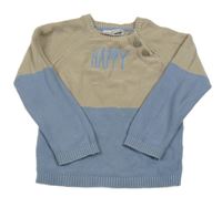 Béžovo-modrý lehký svetr s nápisem Ergee