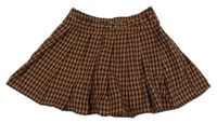 Hnědo-tmavomodrá kostkovaná kolová sukně Next