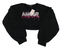 Nové - černá crop mikina s nápisem z flitrů Matalan