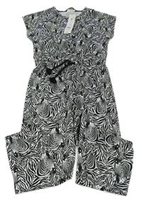 Nové - černo-bílý vzorovaný bavlněný kalhotový overal George