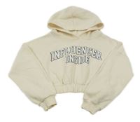 Smetanová crop mikina s nápisem a kapucí 