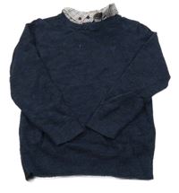 Tmavomodrý lehký svetr s košilovým límečkem Next