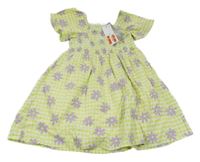 Nové - zeleno-bílé kostkované krepové šaty s květy George