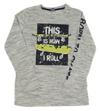 Šedé melírované triko s potiskem Y.F.K.