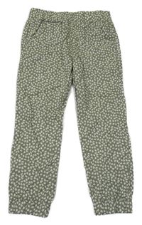 Nové - khaki-bílé vzorované plátěné cuff kalhoty Tchibo