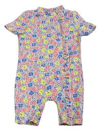 Bílo-barevný květovaný UV overal Mothercare