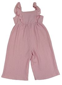 Světlerůžový žebrovaný culottes kalhotový overal Shein