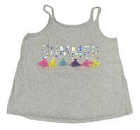 Šedý melírovaný crop top s nápisem a třásněmi F&F