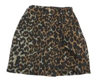 Šedo-hnědo-černá vlněná sukně s leopardím vzorem Next