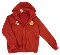 Červená šusťáková sportovní bunda s nápisy a kapucí Adidas