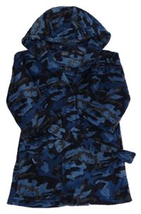 Tmavomodro-tmavošedý army plyšový župan s kapucí Next