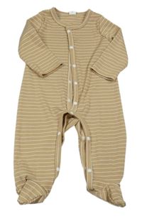 Béžovo-bílý žebrovaný pruhovaný overal Shein