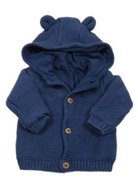 Tmavomodrý propínací podšitý svetr s kapucí a oušky M&S