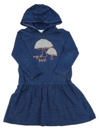 Tmavomodré teplákové šaty riflového vzhledu s houbami a kapucí Topolino