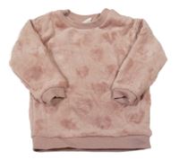 Růžová plyšová mikina se srdíčky H&M
