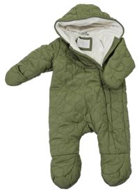 Khaki prošívaná šusťáková zimní kombinéza s kapucí Primark