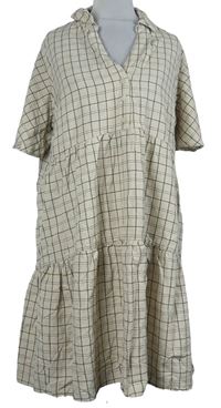 Dámské béžovo-khaki kostkované košilové šaty Primark 