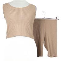 2x Dámský béžový žebrovaný crop top + elastické kraťasy 
