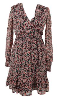 Dámské černo-růžové květované šifonové šaty Amisu 