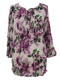 Dámská růžová květovaná šifonová plisovaná halenka 