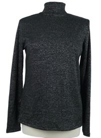 Dámské černé třpytivé žebrované úpletové triko se stojáčkem F&F