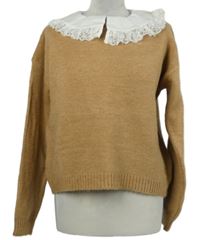 Dámský béžový svetr s bílým krajkovým límečkem Vero Moda