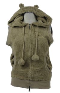 Dámská hnědá chlupatá vesta s kapucí 