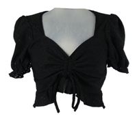 Dámská černá madeirová crop halenka se stahováním Shein 