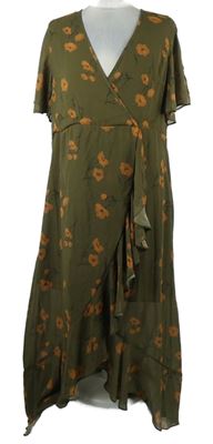 Dámské khaki květované šifonové mullet šaty Shein 