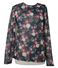 Dámské tmavomodré kytičkované tylové triko Janina 