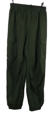 Dámské khaki šusťákové cargo kalhoty s kapsami Shein 